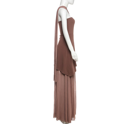Backless Maxi Dress for Women Chic Slim Fit Party Dress with Scarf Collar