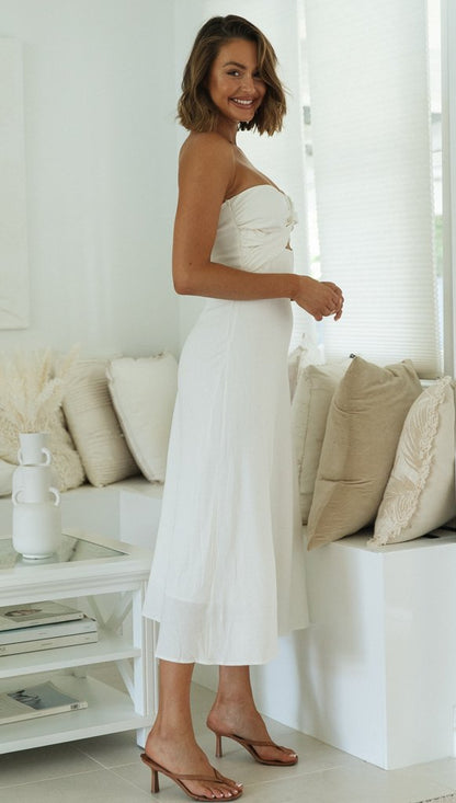 Tube Top Maxi Dress for Summer Vacations Solid Color Style for Women