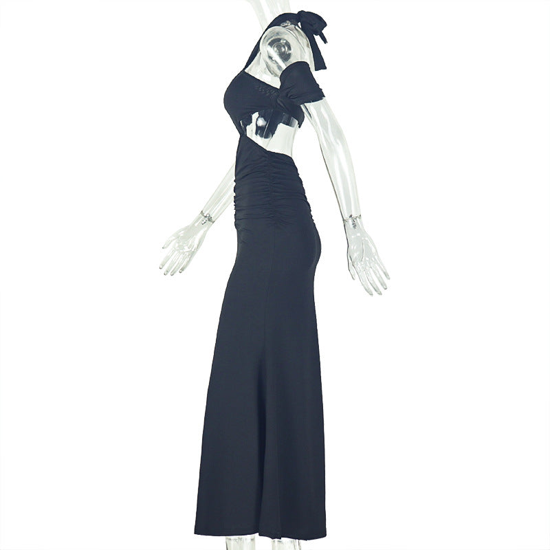 Sultry Halter Maxi Dress for Parties Backless Cutout Design Bodycon Evening Gown