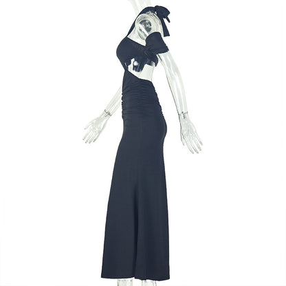 Sultry Halter Maxi Dress for Parties Backless Cutout Design Bodycon Evening Gown