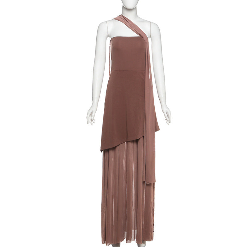 Backless Maxi Dress for Women Chic Slim Fit Party Dress with Scarf Collar