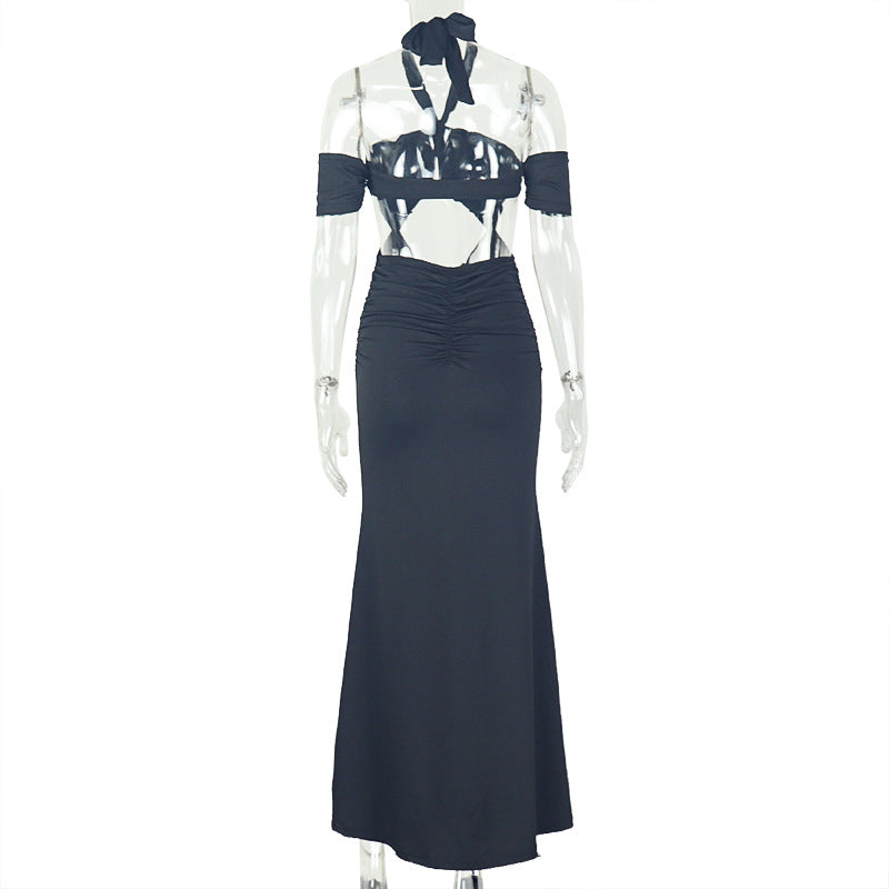 Sultry Halter Maxi Dress for Parties Backless Cutout Design Bodycon Evening Gown