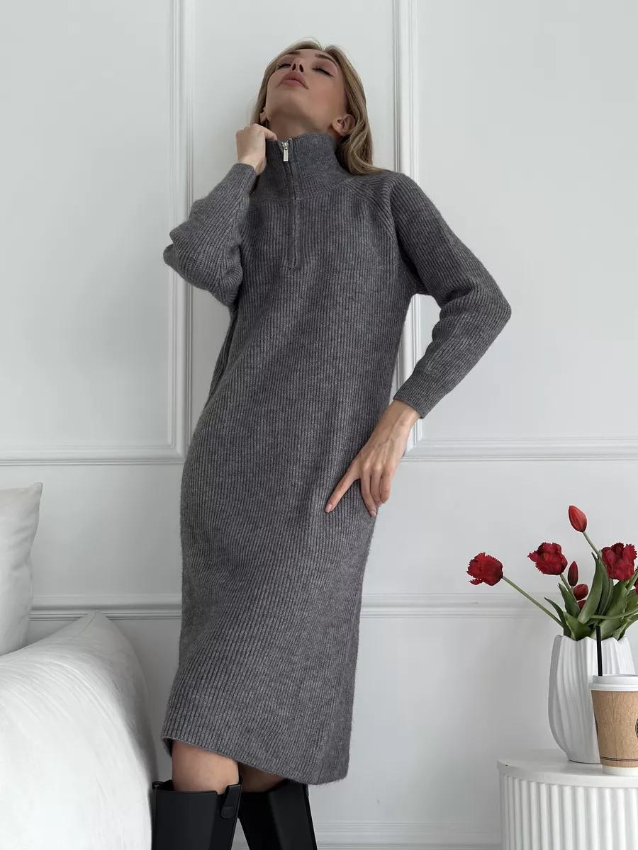 Cozy Chic Knitted Dress Womens Autumn Winter Long Sleeve Midi Dress Simple Versatile Style