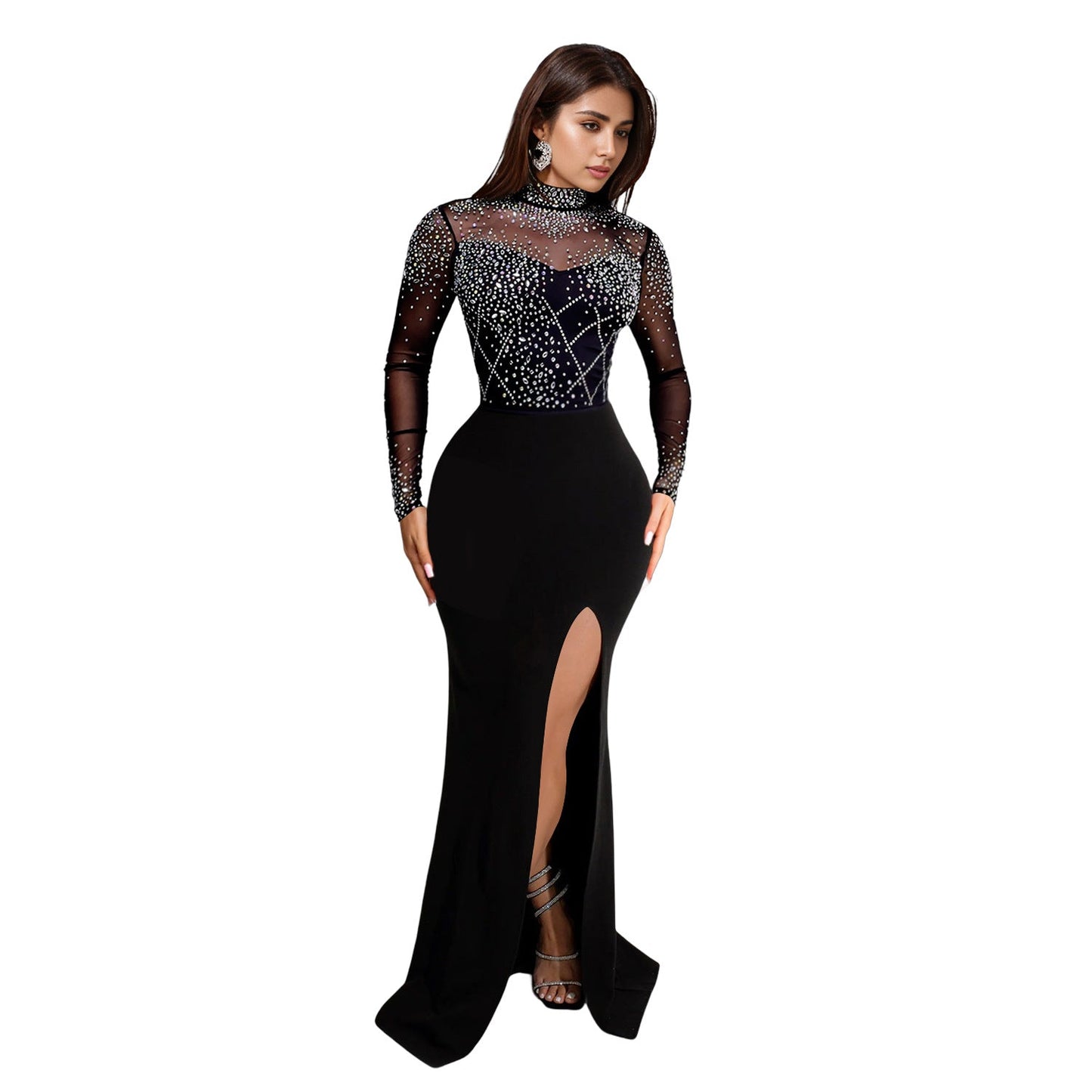 Stand Collar Maxi Dress for Parties Sexy Bodycon Dress Womens Fashion