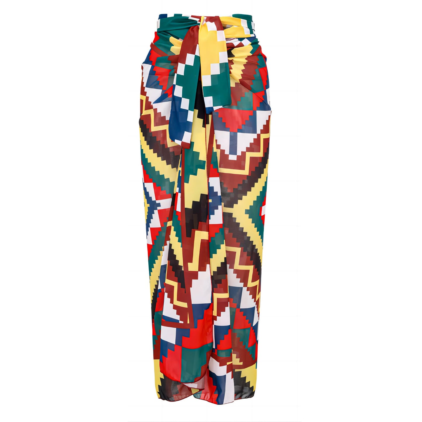 Geometric Print Ruffled Swimsuit Dress Summer Boho Vacation Style Beachwear