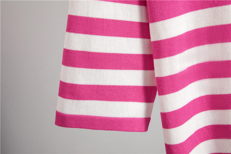 Summer Striped Mini Dress with Crew Neck and Half Sleeves Viscose Bodycon Dress