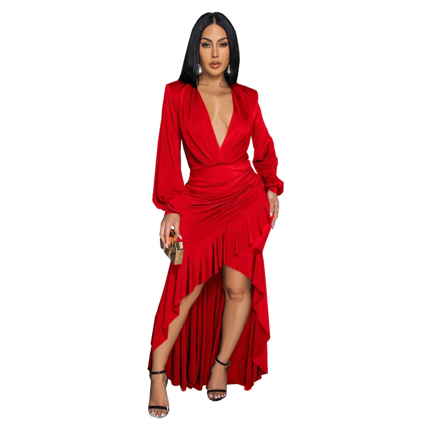 VNeck Maxi Dress for Parties and Clubs Long Sleeve Bodycon Dress Fashionable Outfit
