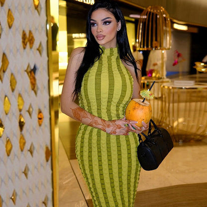 Sultry Striped Maxi Dress Backless Design for Women Summer Fashion Beach Party Outfits