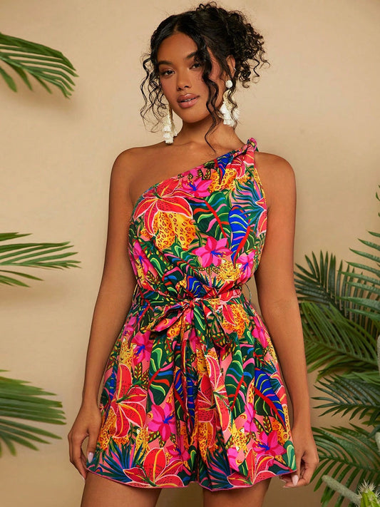 Off Shoulder Mini Dress for Summer Parties Vacation Looks Printed Design Sexy Wrap Dress