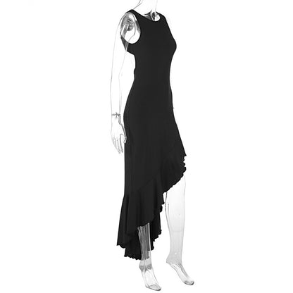 Backless Maxi Dress for Women Summer Asymmetrical Hem Bodycon Dress Split Design