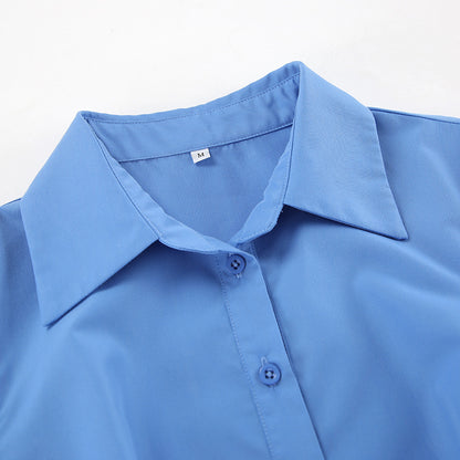 Summer Chic Collared Short Sleeve Slim Fit Dress for Women Office Wear Blue Dress