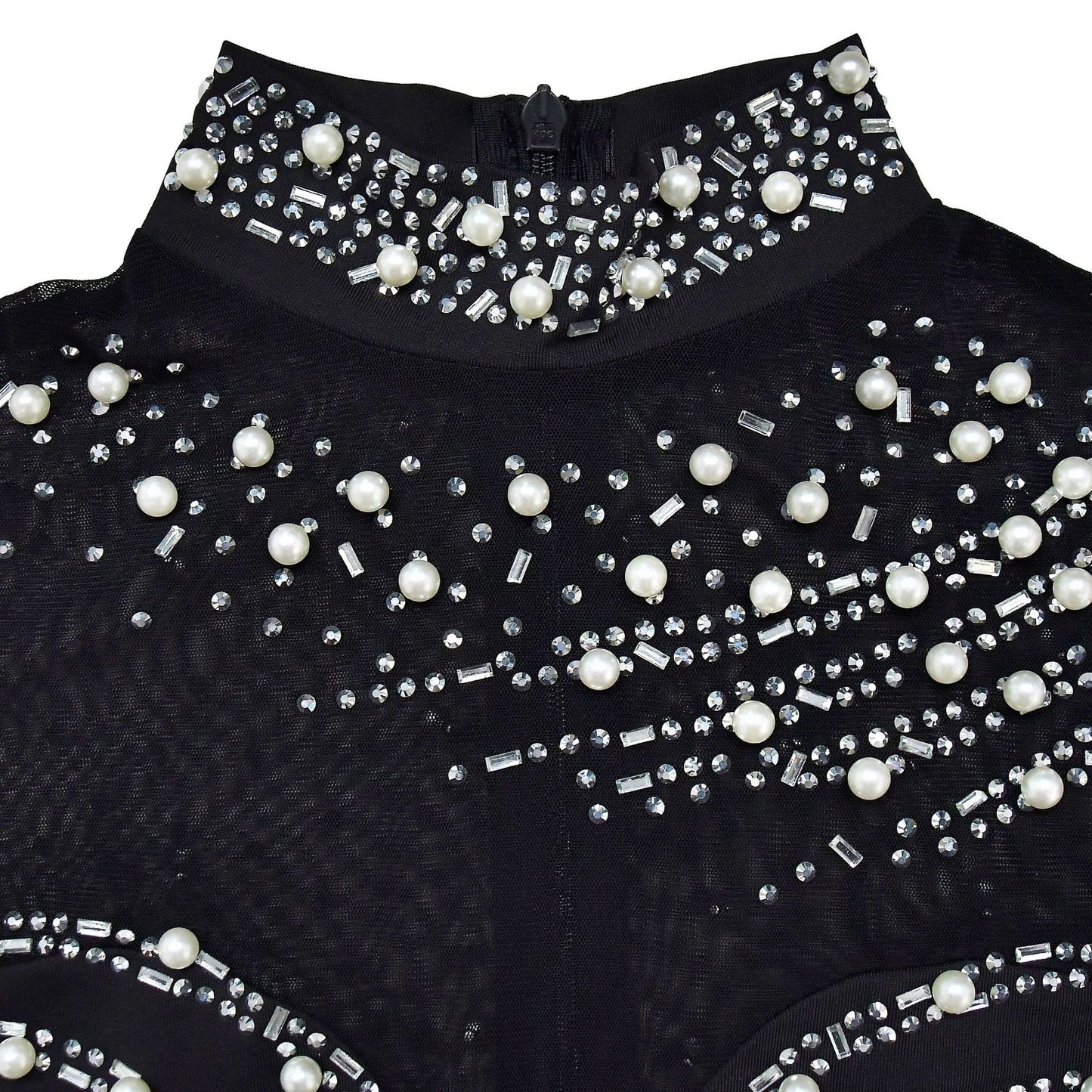 Sexy Rhinestone Mesh Mini Dress with Long Sleeves for Parties Clubbing and Events Trendy Short Dresses