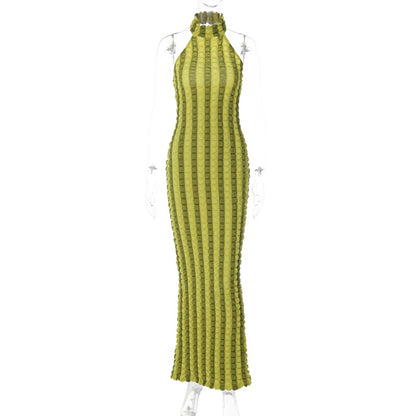Sultry Striped Maxi Dress Backless Design for Women Summer Fashion Beach Party Outfits