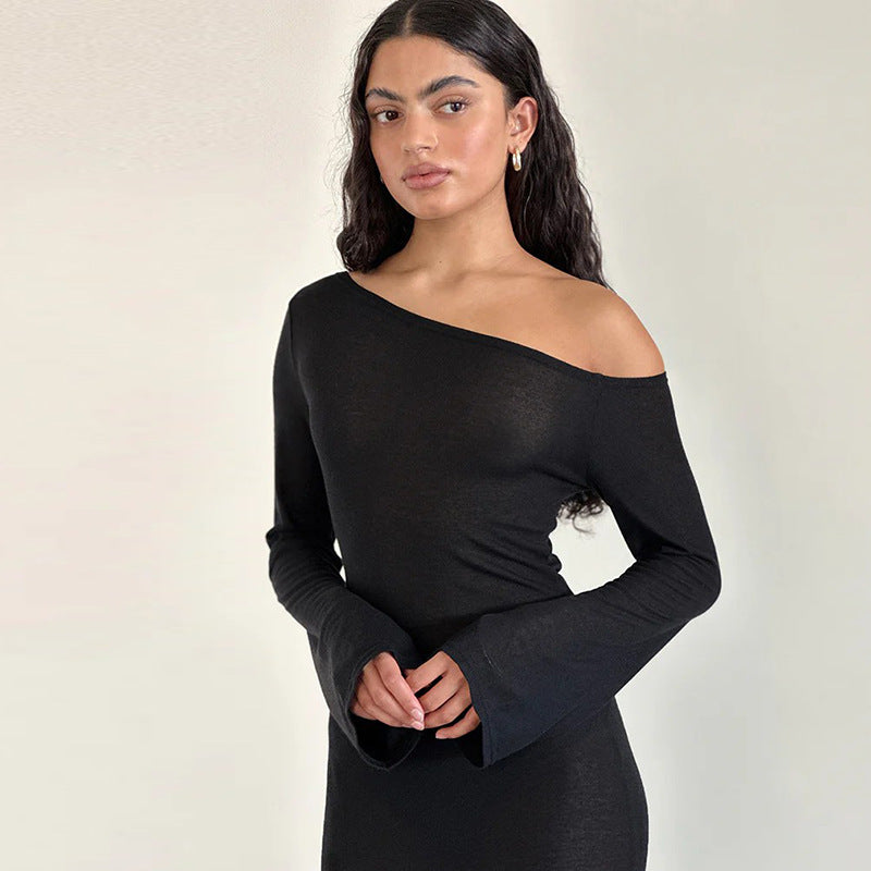 One Shoulder Maxi Dress for Women Solid Color Formal Attire Party Wear Evening Gown