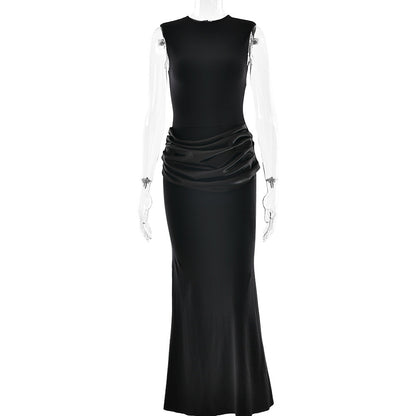 Elegant Sleeveless Maxi Dress Satin Fishtail Design for Formal Events Spring Fashion Essential