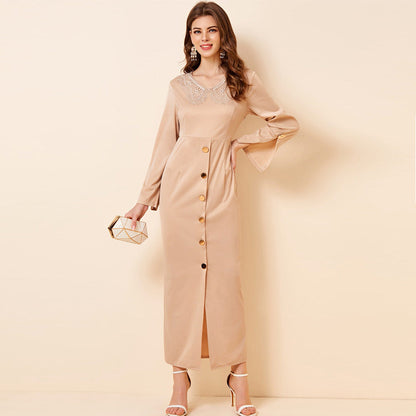 Spring Maxi Dress with Long Sleeves VNeck Design Perfect for Daily Wear and Effortless Style