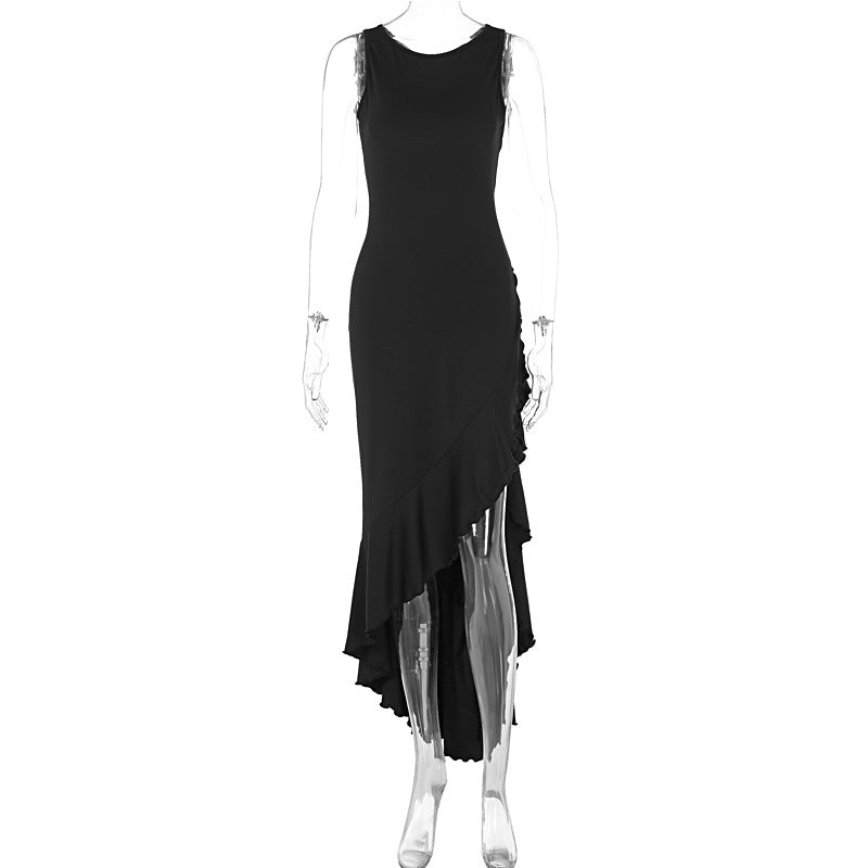 Backless Maxi Dress for Women Summer Asymmetrical Hem Bodycon Dress Split Design