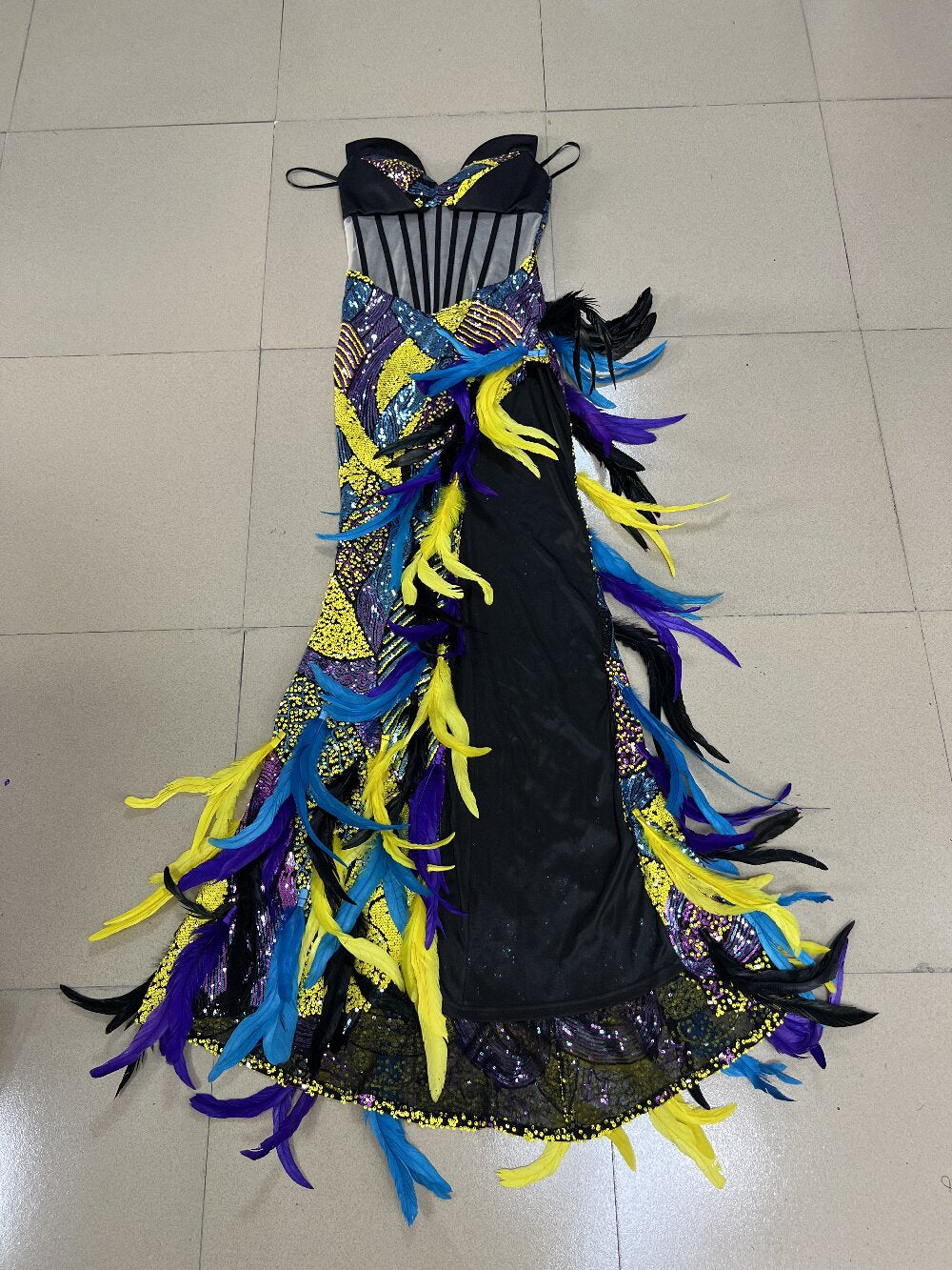 Showstopping Red Carpet Gown with Delicate Beading and Feathered Detailing Formal Dress