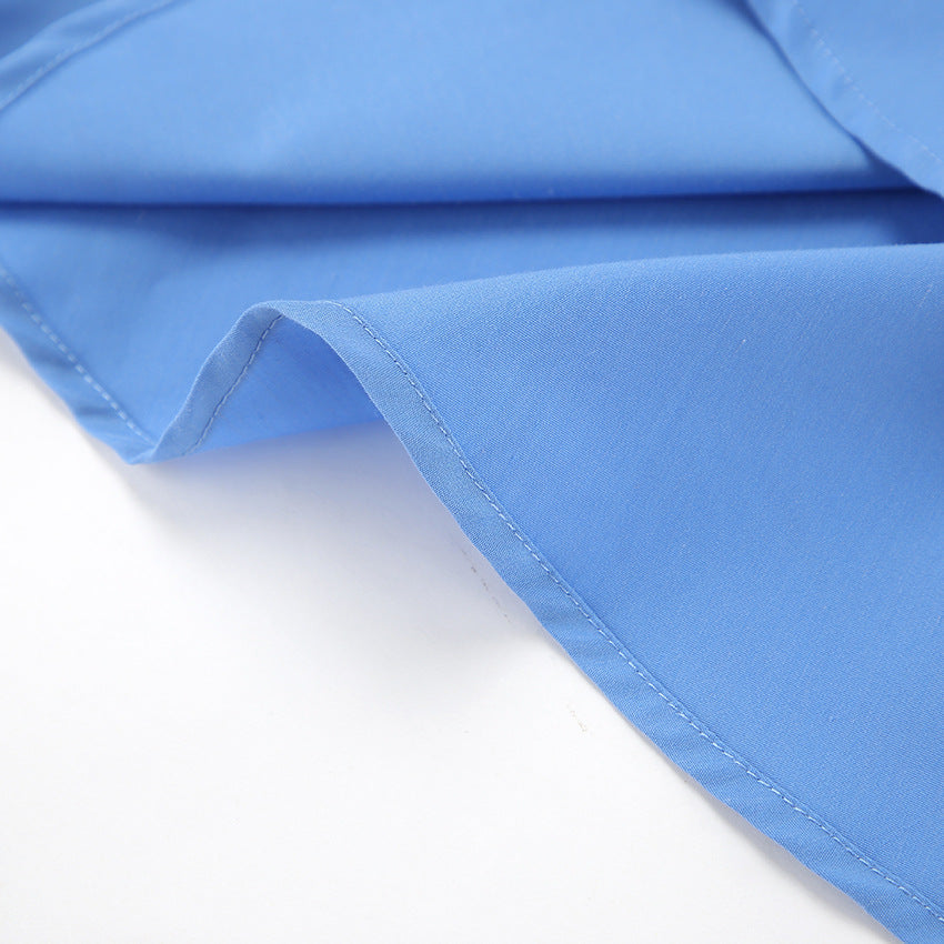 Summer Chic Collared Short Sleeve Slim Fit Dress for Women Office Wear Blue Dress