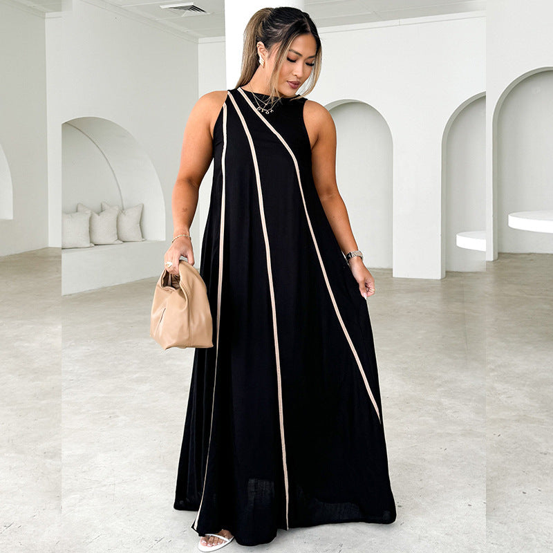 Sleeveless Maxi Dress for Summer Stripes Aline Flowy Style Daily Wear