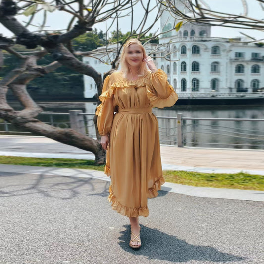Elegant Asymmetrical Maxi Dress with a VNeck for Spring and Fall Occasions