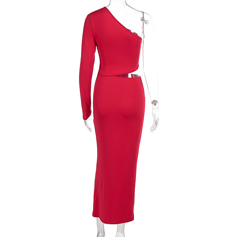 Solid Color Maxi Dress with Cutout Detailing for a Sophisticated Evening Look