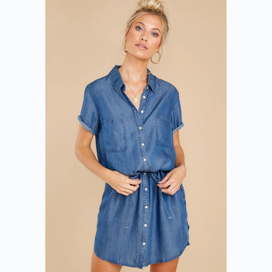 Casual Denim Shirt Dress with Belt Womens Summer Outfits A Line Mini Dress