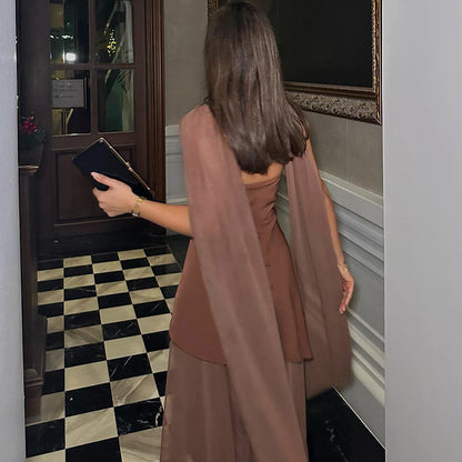 Backless Maxi Dress for Women Chic Slim Fit Party Dress with Scarf Collar