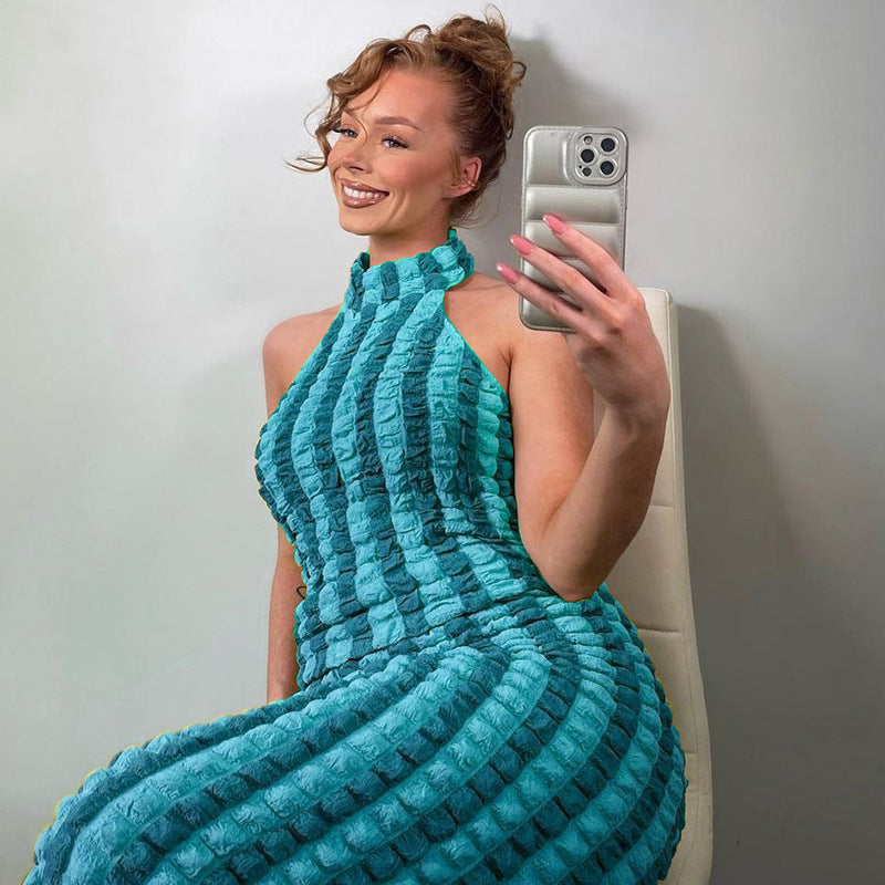 Sultry Striped Maxi Dress Backless Design for Women Summer Fashion Beach Party Outfits