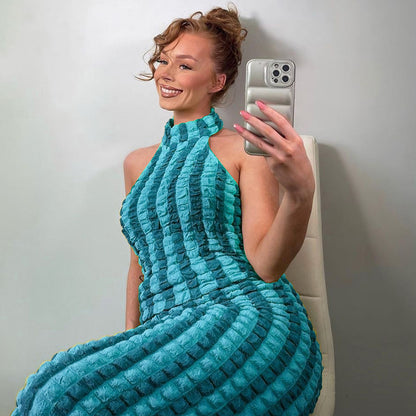 Sultry Striped Maxi Dress Backless Design for Women Summer Fashion Beach Party Outfits
