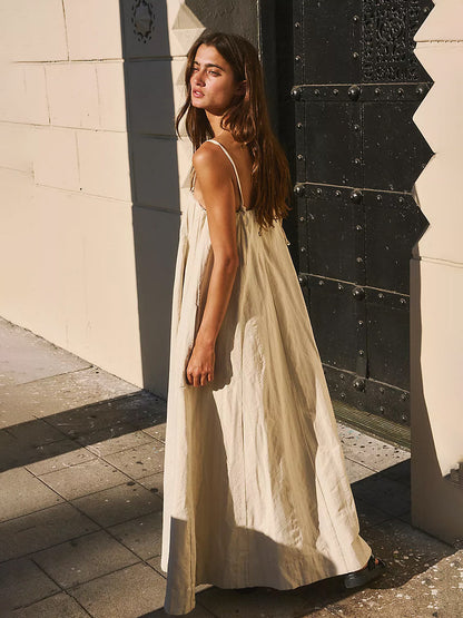 Apricot Spaghetti Strap Maxi Dress Effortless Summer Style for Everyday Wear Cotton ALine Dress