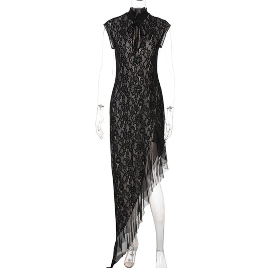 Floral Maxi Dress for Women Summer Sleeveless Dresses Sexy See Through Lace Long Gowns