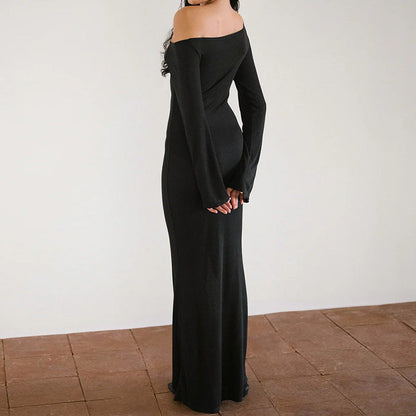 One Shoulder Maxi Dress for Women Solid Color Formal Attire Party Wear Evening Gown