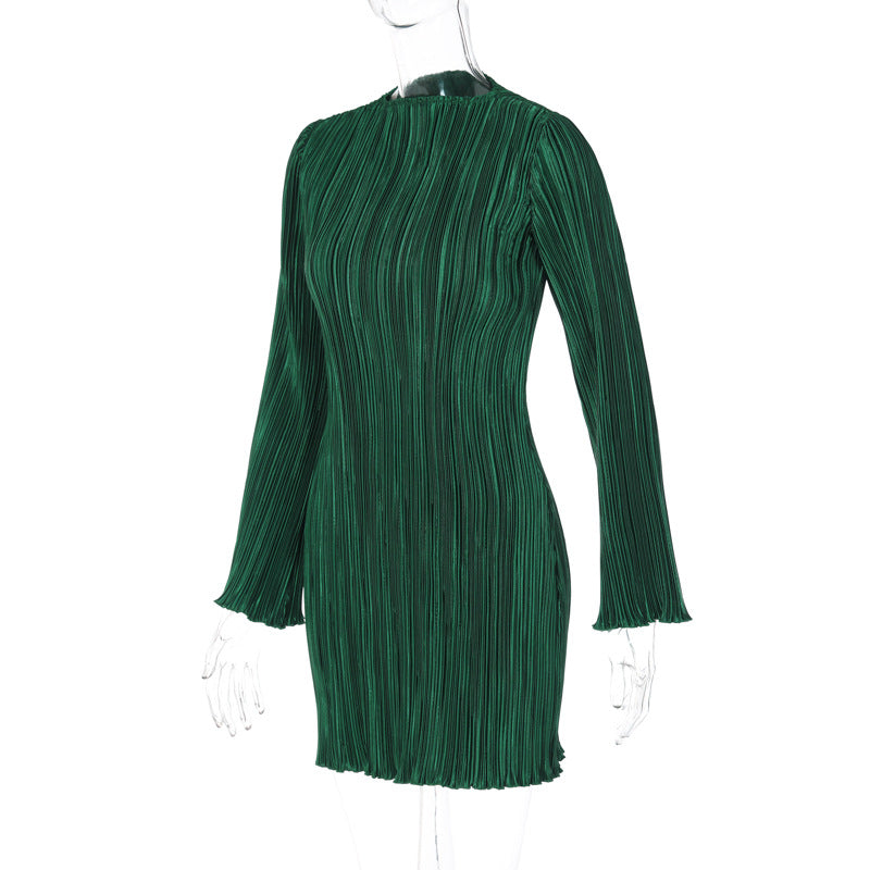 Autumn Striped ALine Dress Long Sleeve Elegant Knee Length Casual Outfit for Women Chic Style