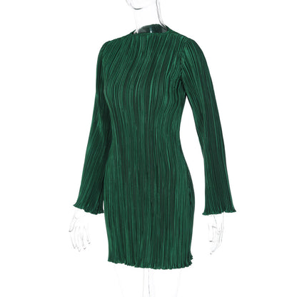 Autumn Striped ALine Dress Long Sleeve Elegant Knee Length Casual Outfit for Women Chic Style