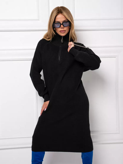Cozy Chic Knitted Dress Womens Autumn Winter Long Sleeve Midi Dress Simple Versatile Style