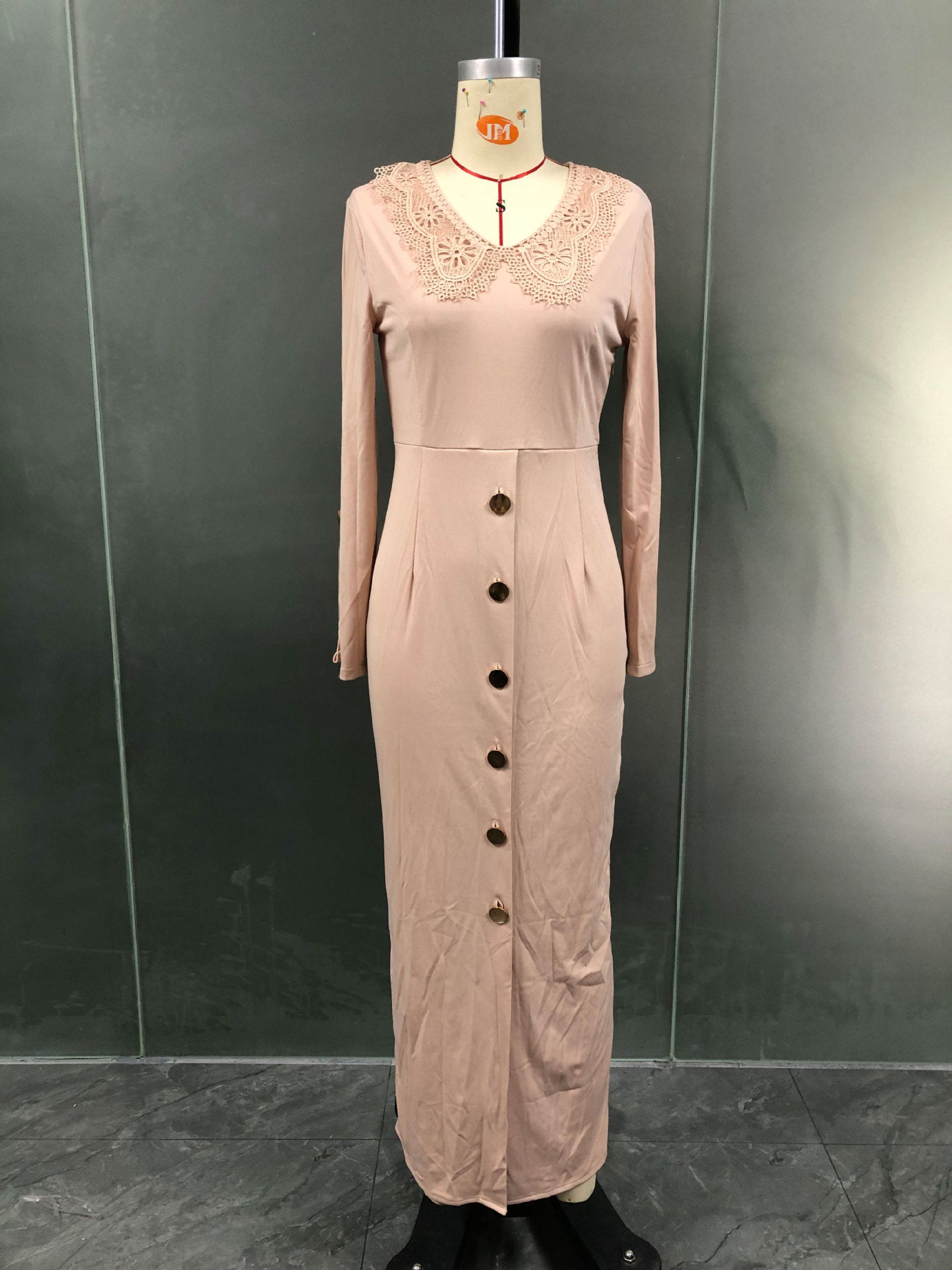 Spring Maxi Dress with Long Sleeves VNeck Design Perfect for Daily Wear and Effortless Style