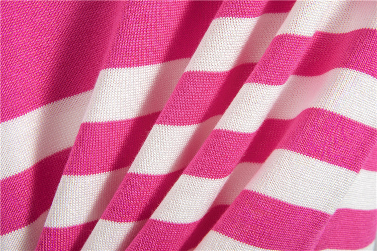 Summer Striped Mini Dress with Crew Neck and Half Sleeves Viscose Bodycon Dress
