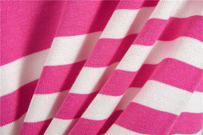Summer Striped Mini Dress with Crew Neck and Half Sleeves Viscose Bodycon Dress