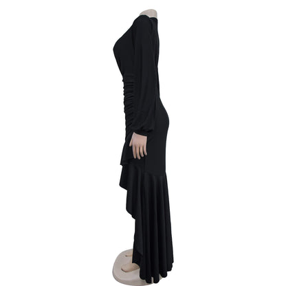 VNeck Maxi Dress for Parties and Clubs Long Sleeve Bodycon Dress Fashionable Outfit