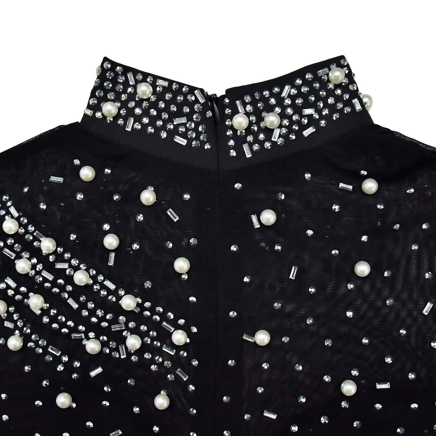 Sexy Rhinestone Mesh Mini Dress with Long Sleeves for Parties Clubbing and Events Trendy Short Dresses