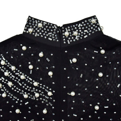 Sexy Rhinestone Mesh Mini Dress with Long Sleeves for Parties Clubbing and Events Trendy Short Dresses