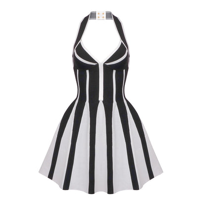 Summer Mini Halter Dress with Stripes Sexy Backless Style for Sunny Days