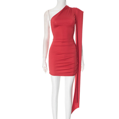 Sleek OneShoulder Mini Dress for Parties Solid Color Bodycon Styles Summer Fashion
