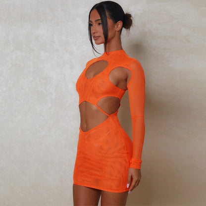 Sultry Long Sleeve Bodycon Mini Dress Perfect for Nights Out Solid Design with Cutouts