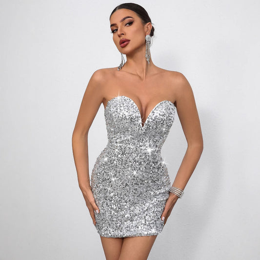 Dazzling Sequined Mini Dress for Parties and Clubs A Chic Sleeveless Bodycon Design