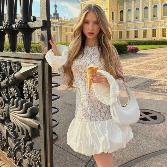 Elegant ALine Mini Dress with Lace Details for Autumn and Winter Style Sophisticated Womens Fashion
