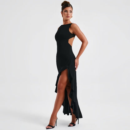 Backless Maxi Dress for Women Summer Asymmetrical Hem Bodycon Dress Split Design