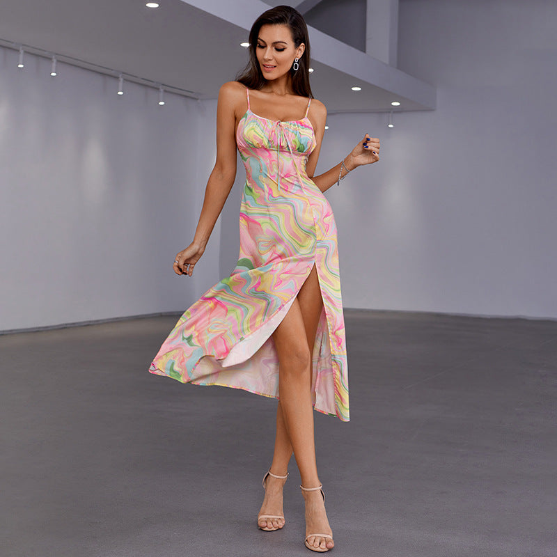 Stunning Swirl Print Cami Dress Midi Length Sexy Elegant Style Party Ready Outfit