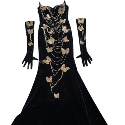 Sleek Black Maxi Dress with Chain Strap Details for Glamorous Evenings Evening Gown